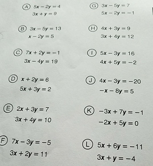 Solved 5x 2y 1 3x Y 9 B 3x 5y 13 X 2y 5 3x 4y 12 Chegg Com