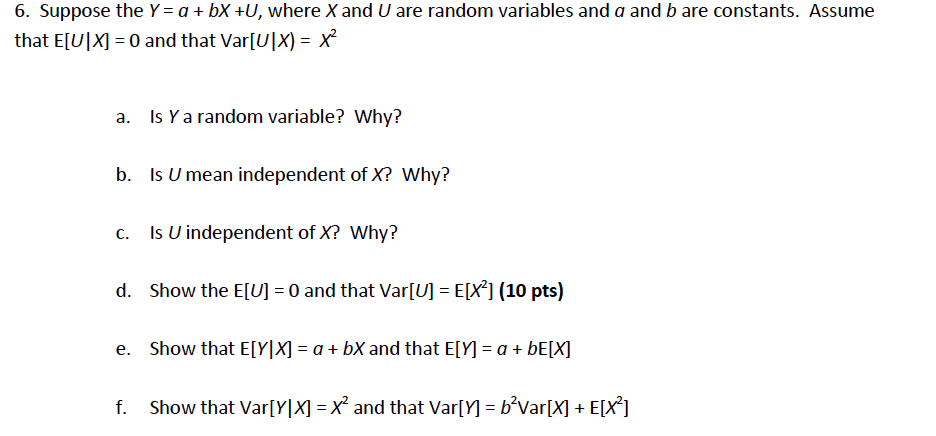 Solved Suppose The Y A Bx U Where X And U Are Rand Chegg Com