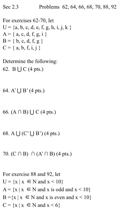 Solved Let U = {a, b, c, d, e, f, g, h, i, j, k} A = {a