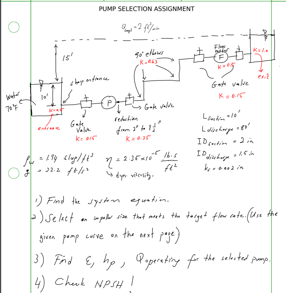 Solved Pump Selection Assignment F Low 15 K 0 63 Entn G V Chegg Com