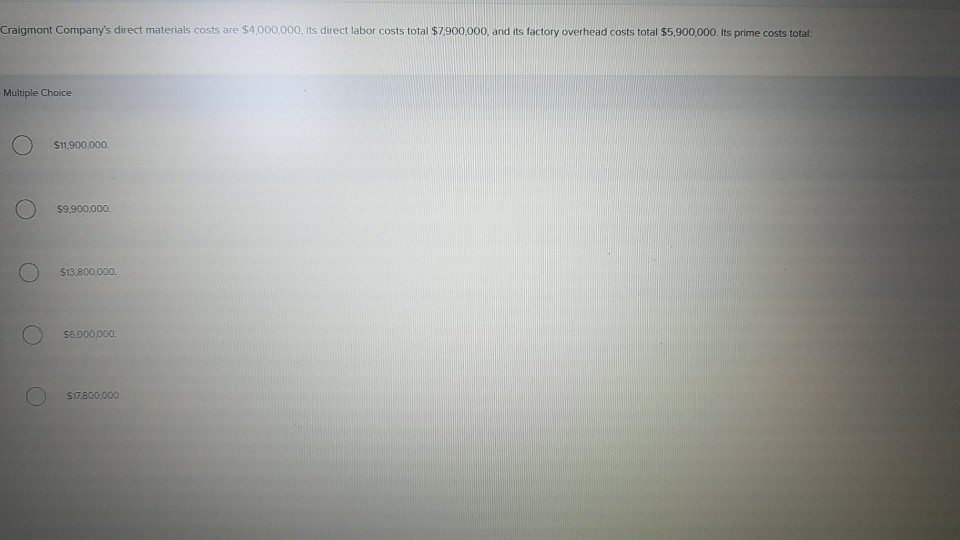 Solved Craigmont Company&rsquo;s direct materials costs are | Chegg.com