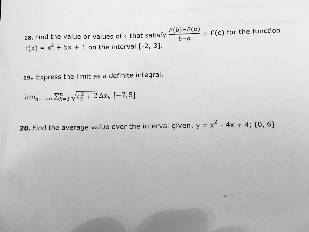 Solved 18 Find The Value Or Values Of C That Satisfy Fb Chegg Com