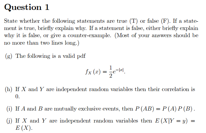 Solved State Whether The Following Statements Are True (T