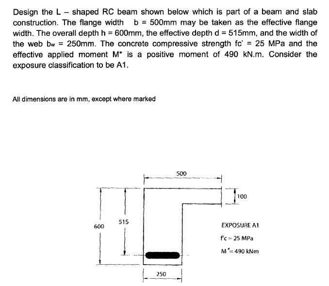 Design The L Shaped Rc Beam Shown Below Which Is Chegg 