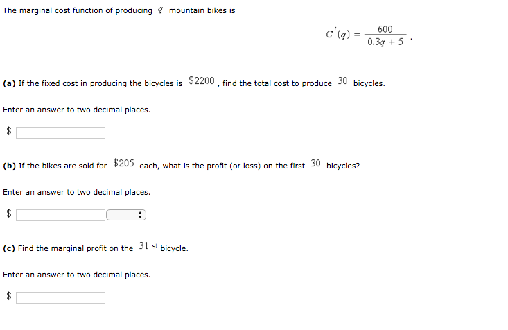 Solved The Marginal Cost Function Of Producing Q Mountain Chegg Com