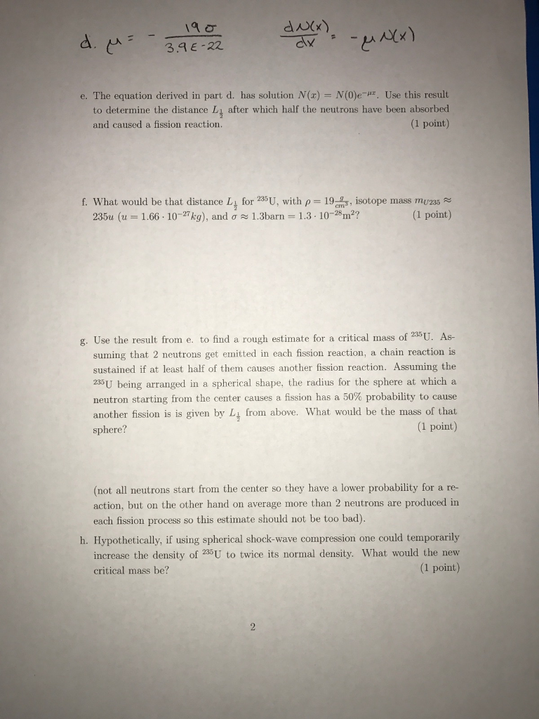 E The Equation Derived In Part D Has Solution N Chegg Com