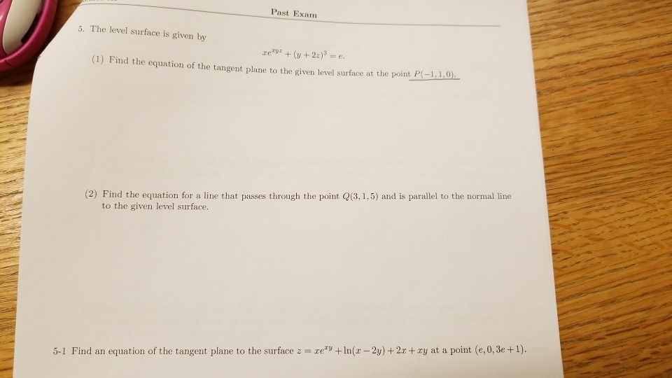 5. Exam Surface Past By The Fin Level Is Solved: ... (1) Given