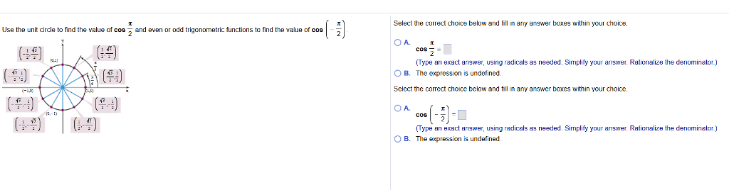 Use The Unit Circle To Find The Value Of Cos Pi 2 Chegg Com