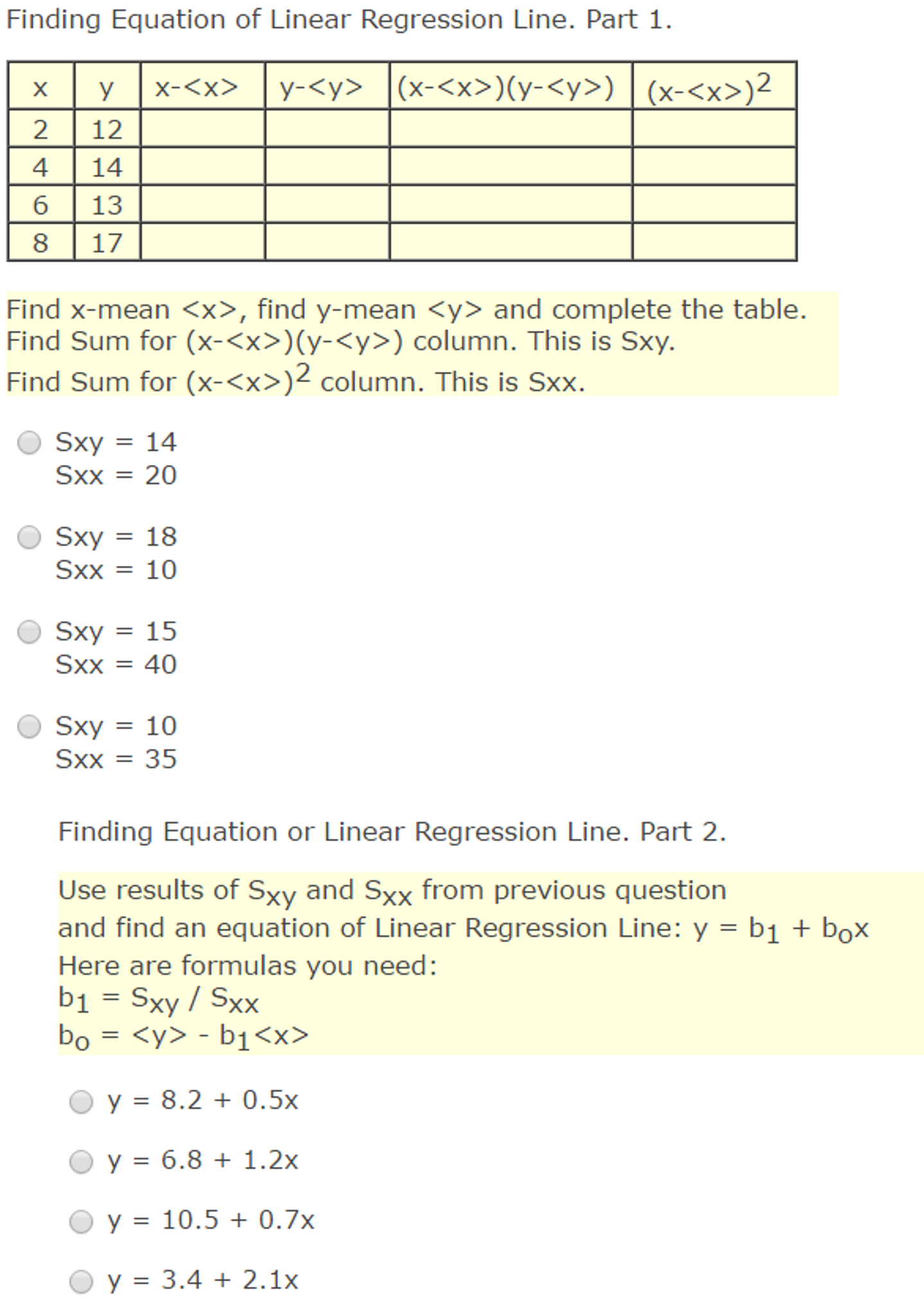 Finding Equation Of Linear Regression Line Part 1 Chegg Com