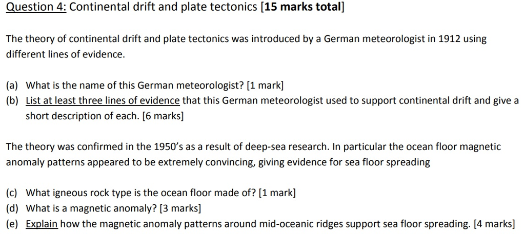 Solved Question 4 Continental Drift And Plate Tectonics