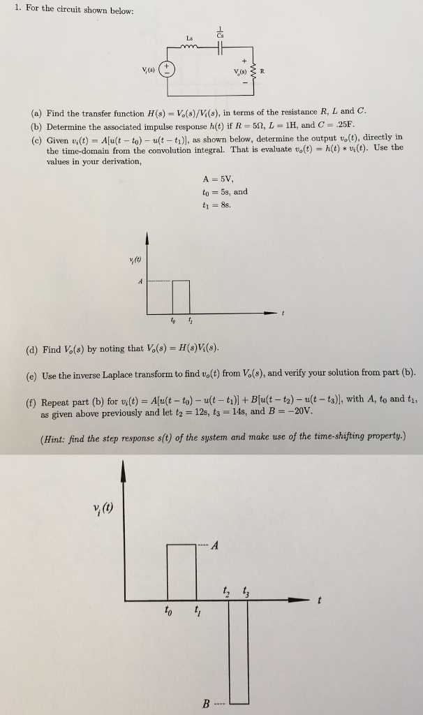 Solved For The Circuit Shown Below Find The Transfer Fun Chegg Com