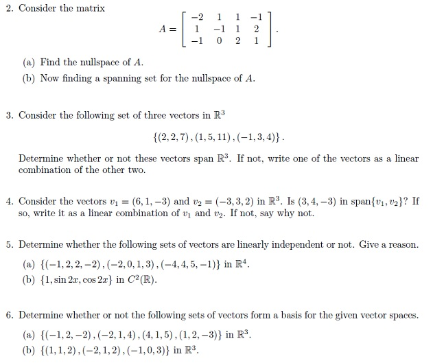 Solved Consider The Matrix A Find The Nullspace Of A B Chegg Com