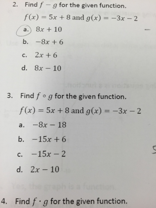 Find F G For The Given Function F X 5x 8 And Chegg Com