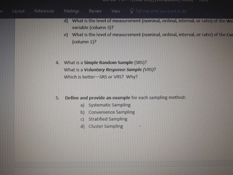 Solved What Is A Simple Random Sample Srs What Is A Vo Chegg Com
