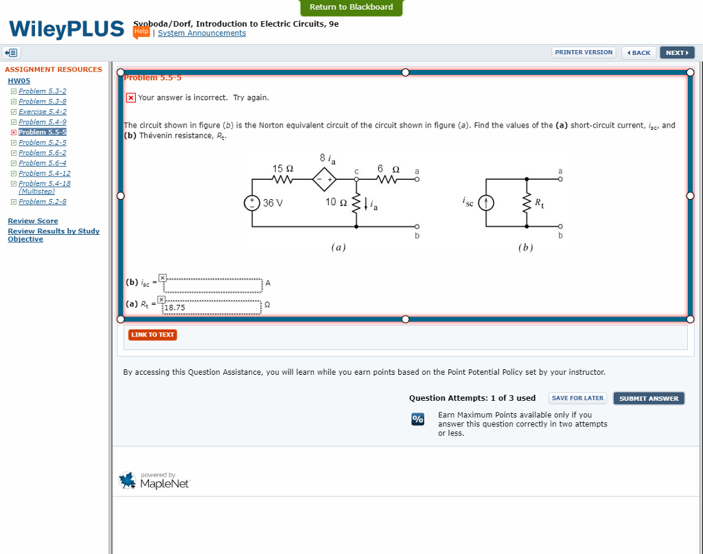 Return to Blackboard da/Dorf, Introduction to Electric Circuits, 9e Help PRINTER VERSION