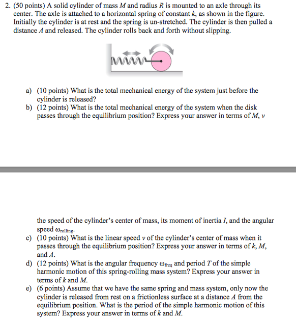 Solved 2 50 Points A Solid Cylinder Of Mass M And Radi Chegg Com