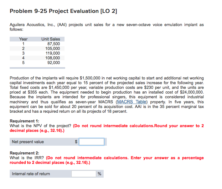 Solved Problem 9 25 Project Evaluation Lo 2 Aguilera Ac Chegg Com