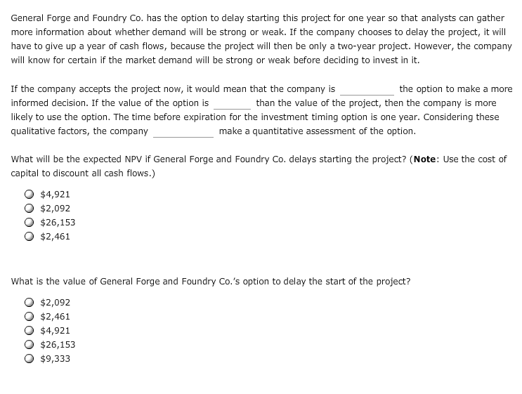 Solved 2 Investment Timing Options Companies Often Chegg Com