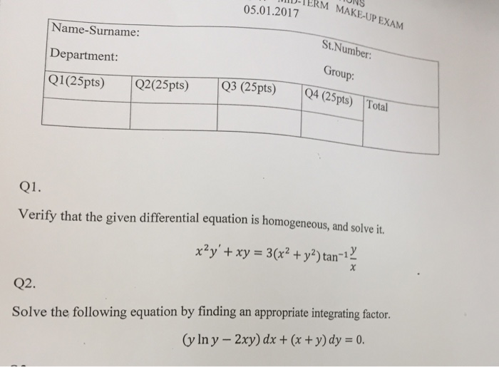 Solved Verify That The Given Differential Equation Is Hom Chegg Com