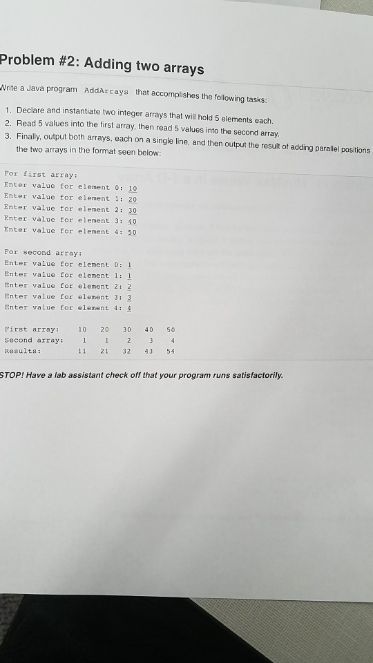 Solved Problem 2 Adding Two Arrays Write A Java Program Chegg Com