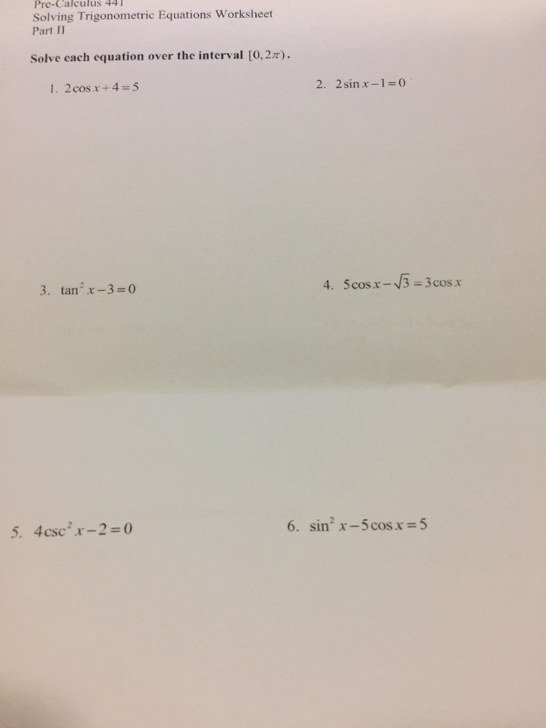 Solved Pre-Calculus 21 Solving Trigonometric Equations  Chegg.com Intended For Solve Trig Equations Worksheet