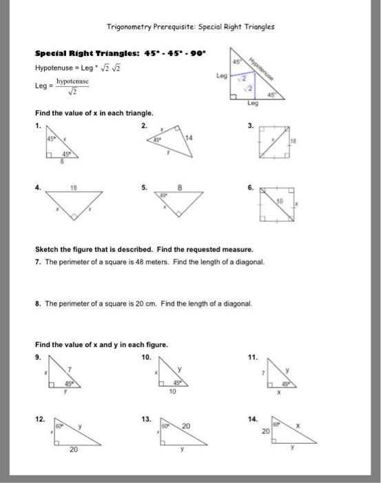 Solved Trigonometry Prerequisite Special Right Triangles Chegg Com