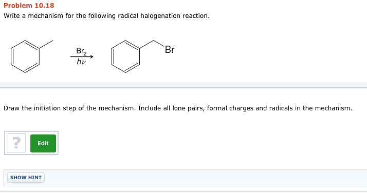 Write a mechanism for the following radical halogenation reaction 07 picture