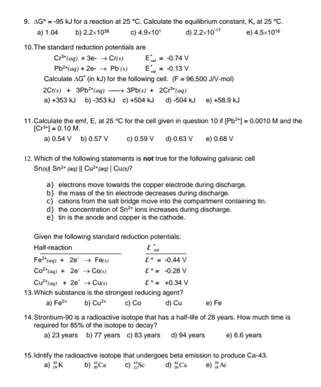 Solved 9 Dg 95 Kj For A Reaction At 25 C Calculate Chegg Com