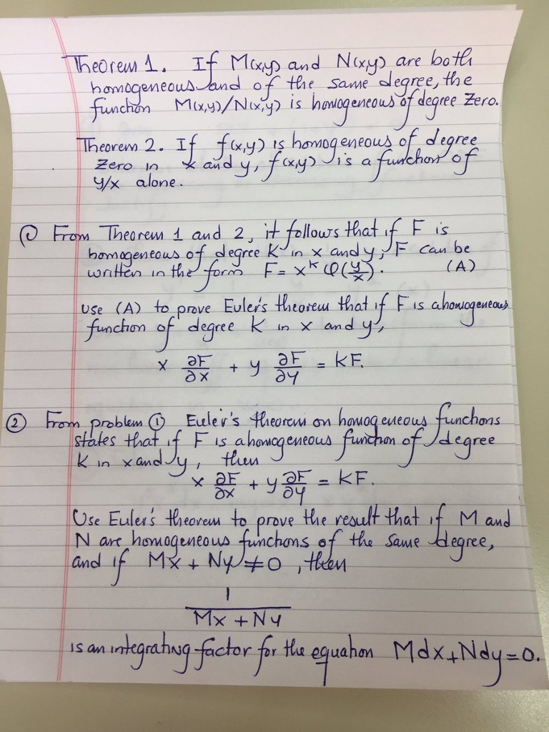 Solved If M X Y And N X Y Are Both Homogeneous And Of Chegg Com