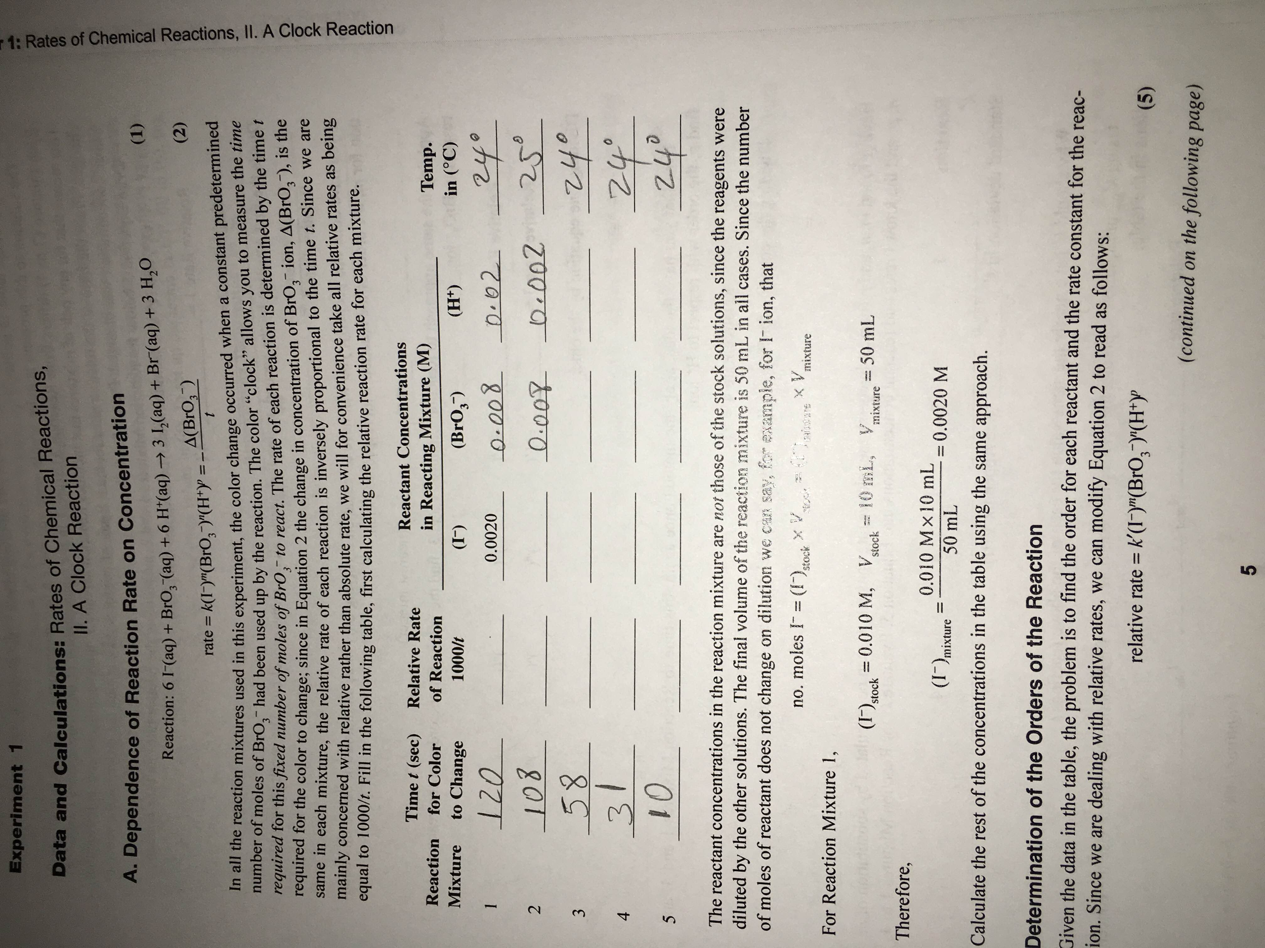 reactions 9 chemical Ll. Clock Reactions, Of Reaction Rates Lab A Chemical