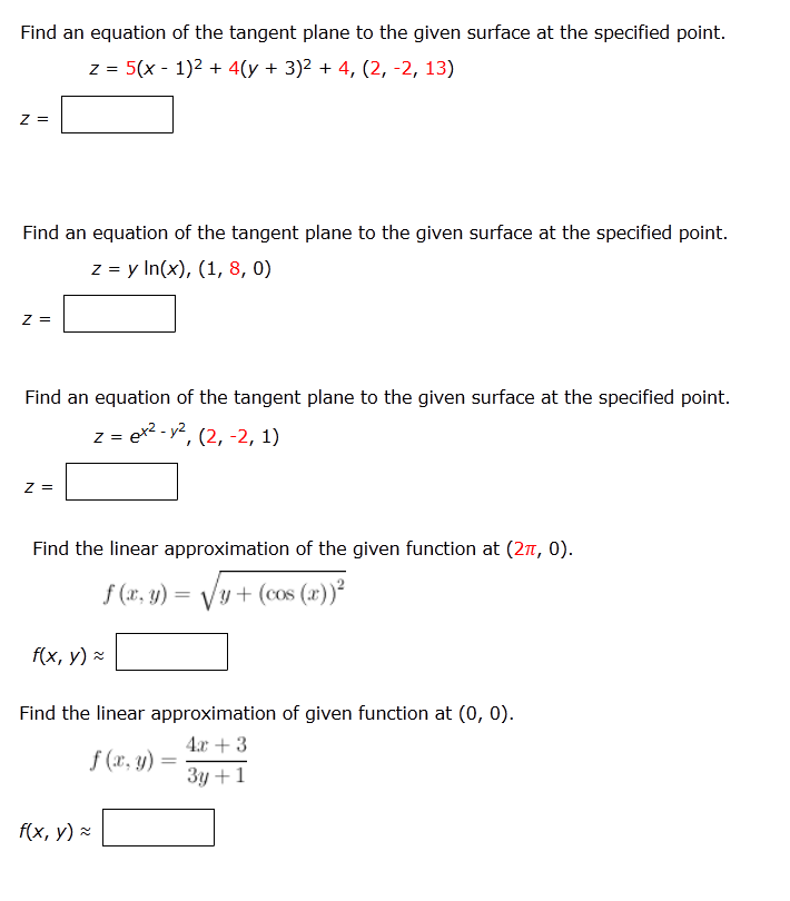 Find An Equation Of The Tangent Plane To The Given Chegg Com