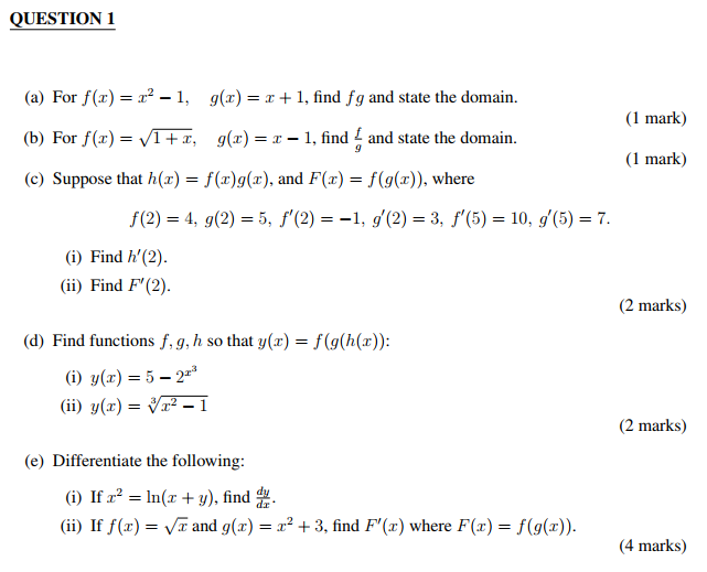 Question 1 A For F X 2 2 1 G X X 1 Find Fg Chegg Com