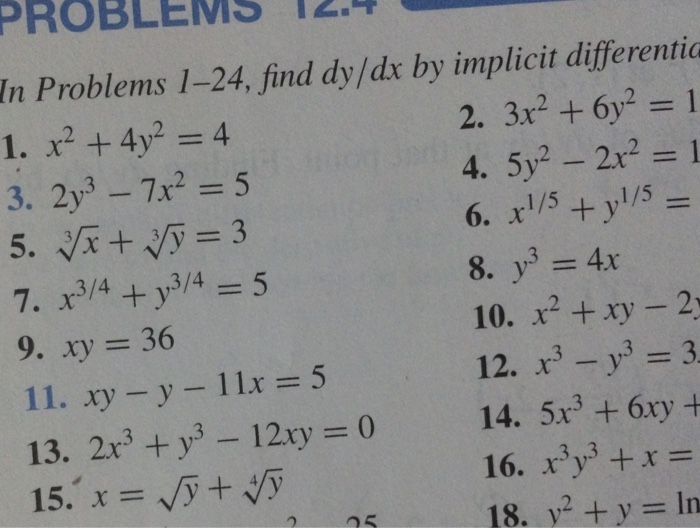 Problems 19 4 Problems 24 Find Dy Dx By Implicit Chegg Com