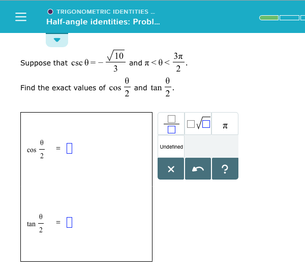 Suppose That Csc Theta Squareroot 10 3 And Pi Chegg Com