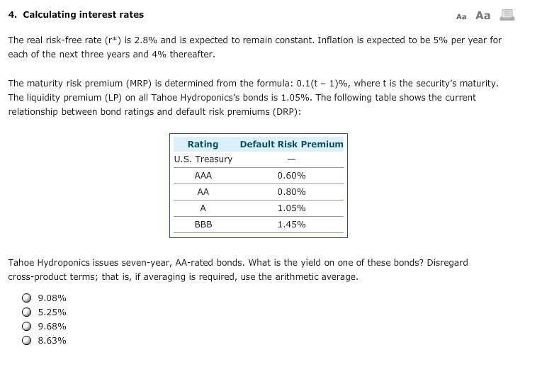 Solved 4 Calculating Interest Rates Aa Aa The Real Chegg Com