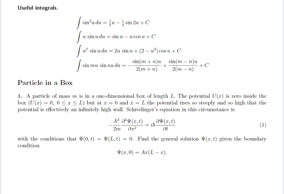 Solved Useful Integrals Min U Sin U Dusin U Ucosu C Sin M Chegg Com