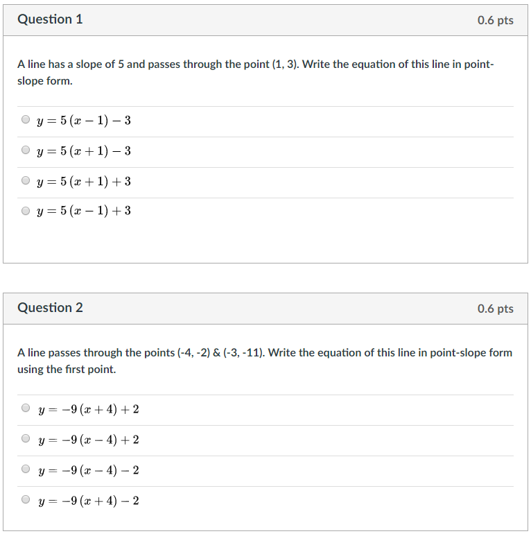 Question 1 0 6 Pts A Line Has A Slope Of 5 And Passes Chegg Com