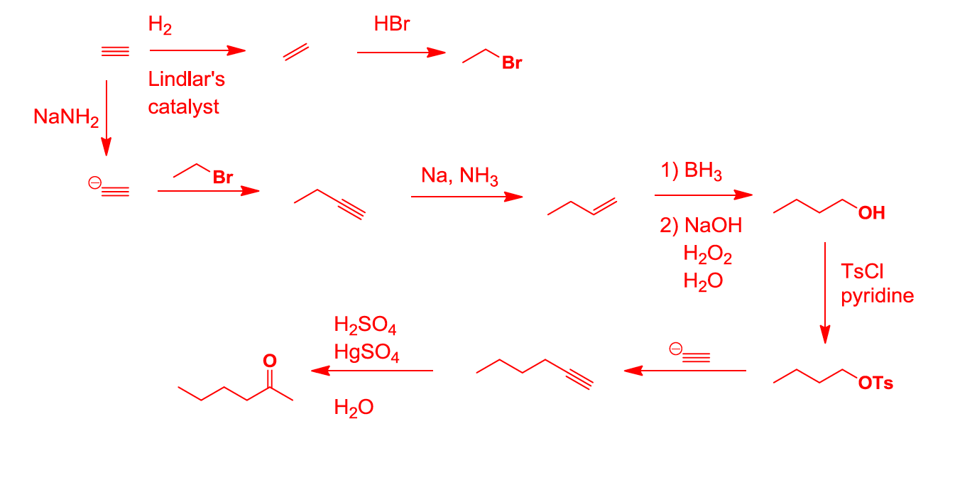 H2 HBr Br Lindlars NaNH2 catalyst Na, NH3 1) BH3 Br OH 2) NaOH H2O...