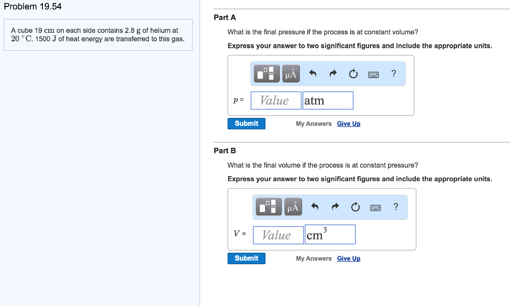 Solved A Cube 19 Cm On Each Side Contains 2 8 G Of Helium Chegg Com