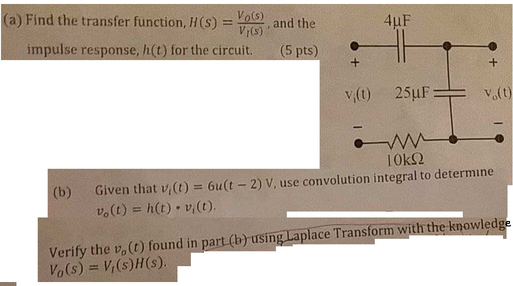 Solved A Find The Transfer Function H S V 0 S V I Chegg Com