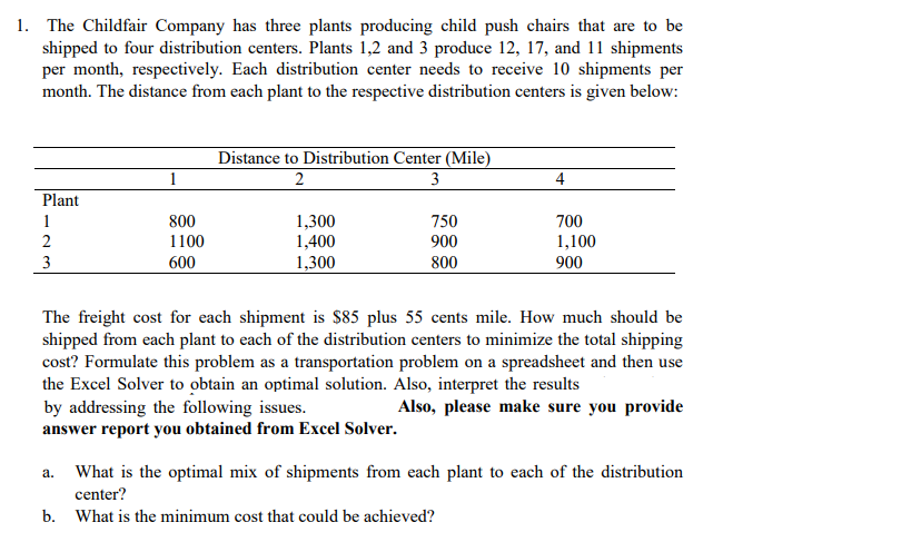 Solved 1 The Childfair Company Has Three Plants Producin