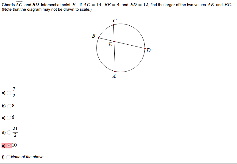 Solved Chords Ac And Intersect At Point E If Ac 14 Chegg Com