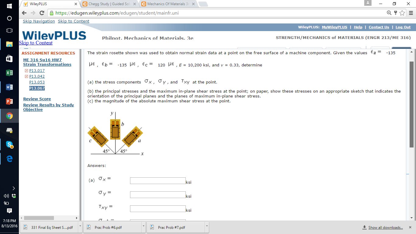 Question: X C Chegg Study l Guided Sol X C Mechanics Of Materials 3 X Wiley PLUS C https:// /edugen/student.