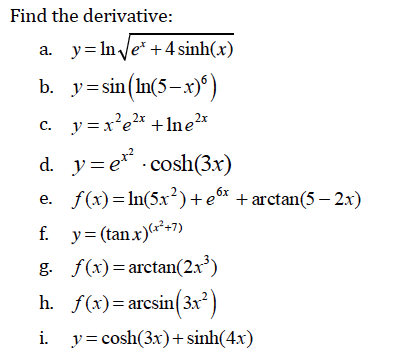 e and properties inverse of x x ln Y The = Derivative: 4sinh(x Ln   Solved: A. E^x Find Root