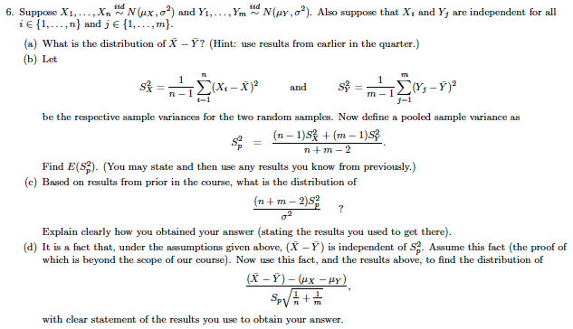 Suppose X 1 X N N Mu X Sigma 2 And Y 1 Chegg Com