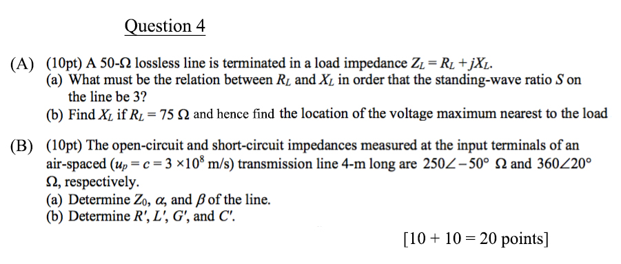 Solved A 50 Ohm Lossless Line Is Terminated In A Load Imp Chegg Com