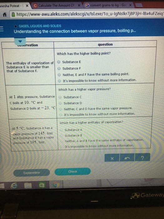 Solved The Enthalpy Of Vaporization Of Substance E Is Sma Chegg Com