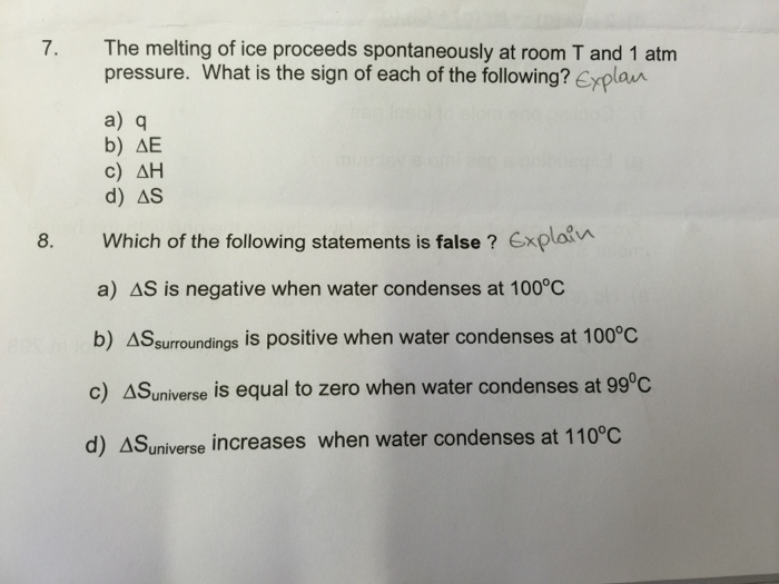 Solved 7 The Melting Of Ice Proceeds Spontaneously At Ro