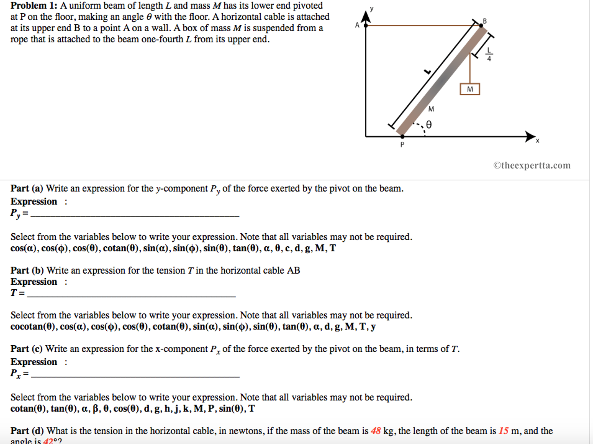 Solved: A Uniform Beam Of Length L And Mass M Has Its Lowe... | Chegg.com