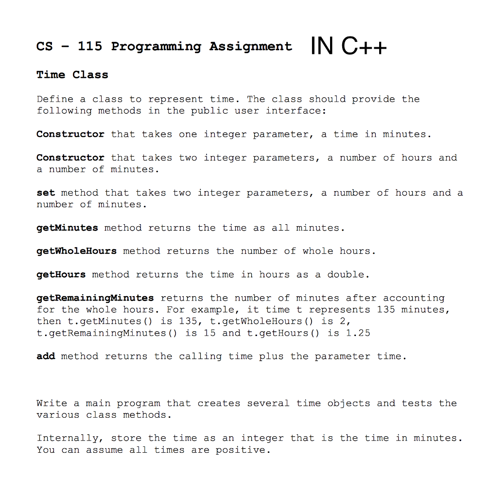 Solved Cs 115 Programming Assignment In C Time Class Chegg Com